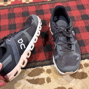 On Cloud Women's Running Sneakers in Black and Light Pink Accent